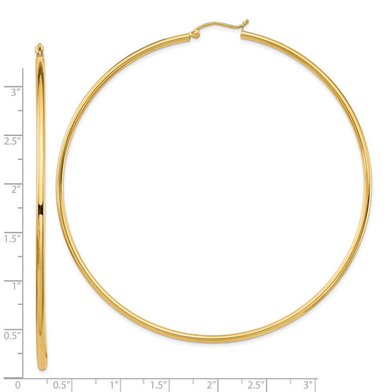 14k 2x80mm Polished Round Tube Hoop Earrings