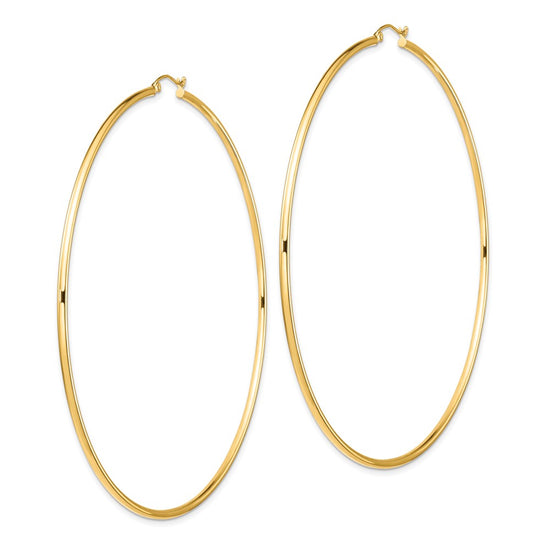 14k 2x90mm Polished Round Tube Hoop Earrings