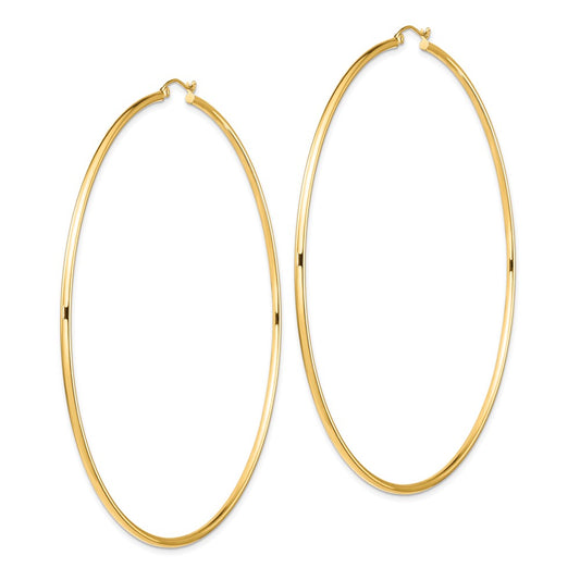 14k 2x90mm Polished Round Tube Hoop Earrings