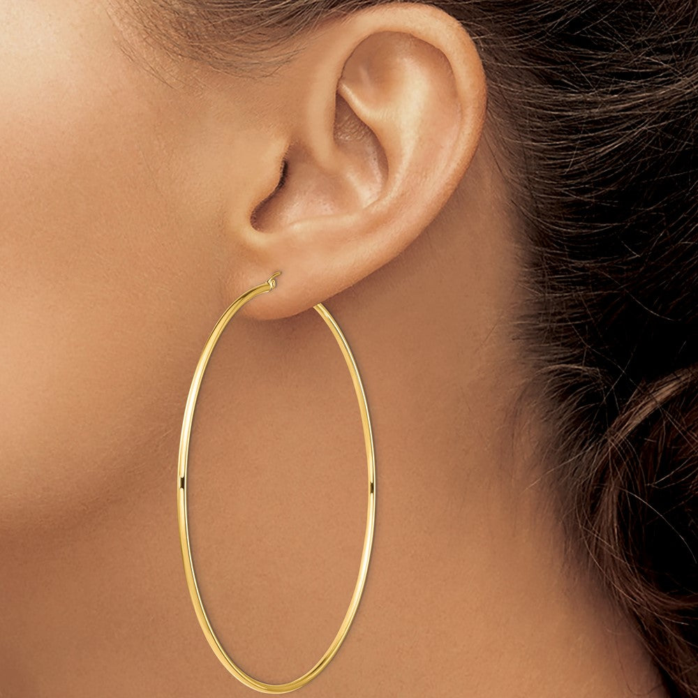 14k 2x90mm Polished Round Tube Hoop Earrings