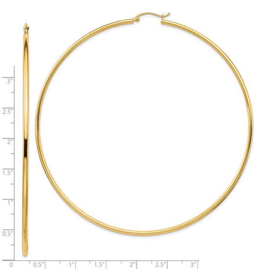 14k 2x90mm Polished Round Tube Hoop Earrings