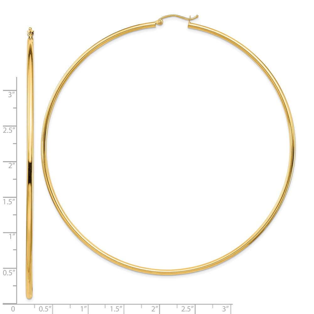 14k 2x90mm Polished Round Tube Hoop Earrings