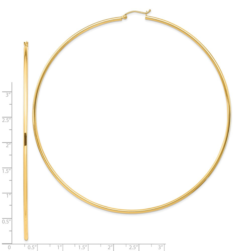 14k 2x100mm Polished Round Tube Hoop Earrings