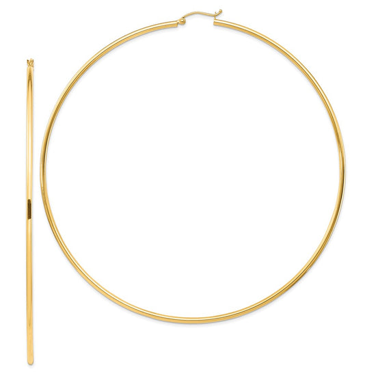 14k 2x100mm Polished Round Tube Hoop Earrings