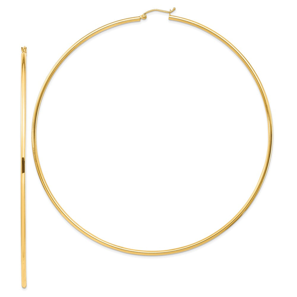 14k 2x100mm Polished Round Tube Hoop Earrings