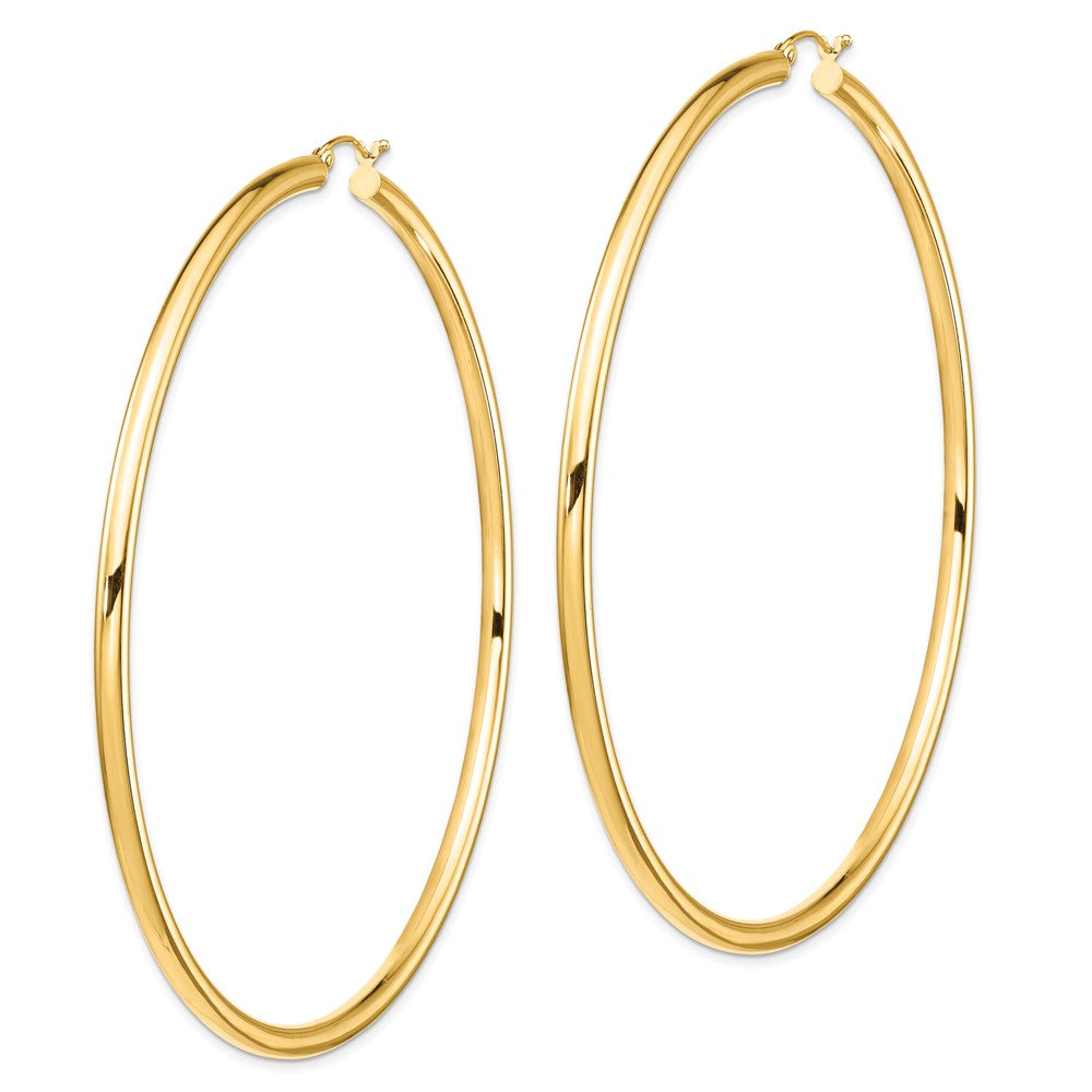 14k 3x80mm Polished Round Tube Hoop Earrings