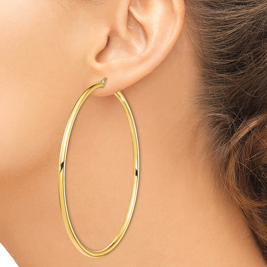 14k 3x80mm Polished Round Tube Hoop Earrings