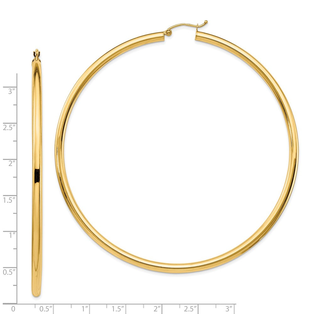 14k 3x80mm Polished Round Tube Hoop Earrings