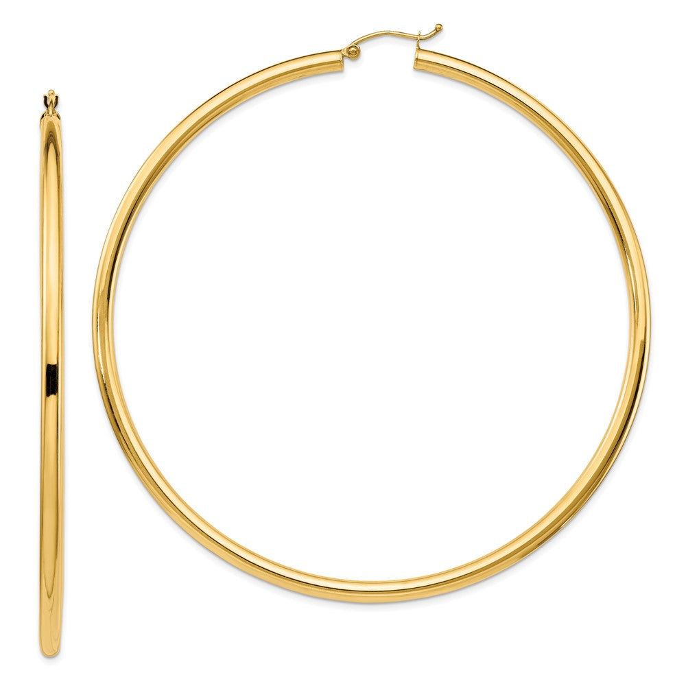14k 3x80mm Polished Round Tube Hoop Earrings