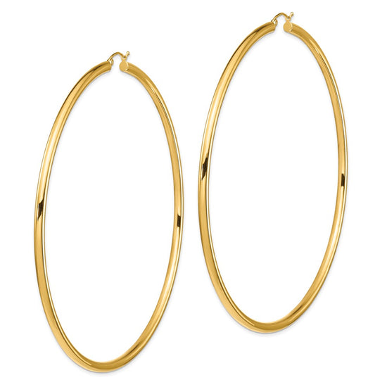 14k 3x90mm Polished Round Tube Hoop Earrings