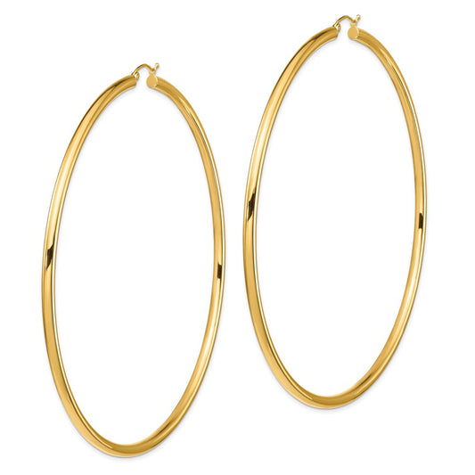 14k 3x90mm Polished Round Tube Hoop Earrings