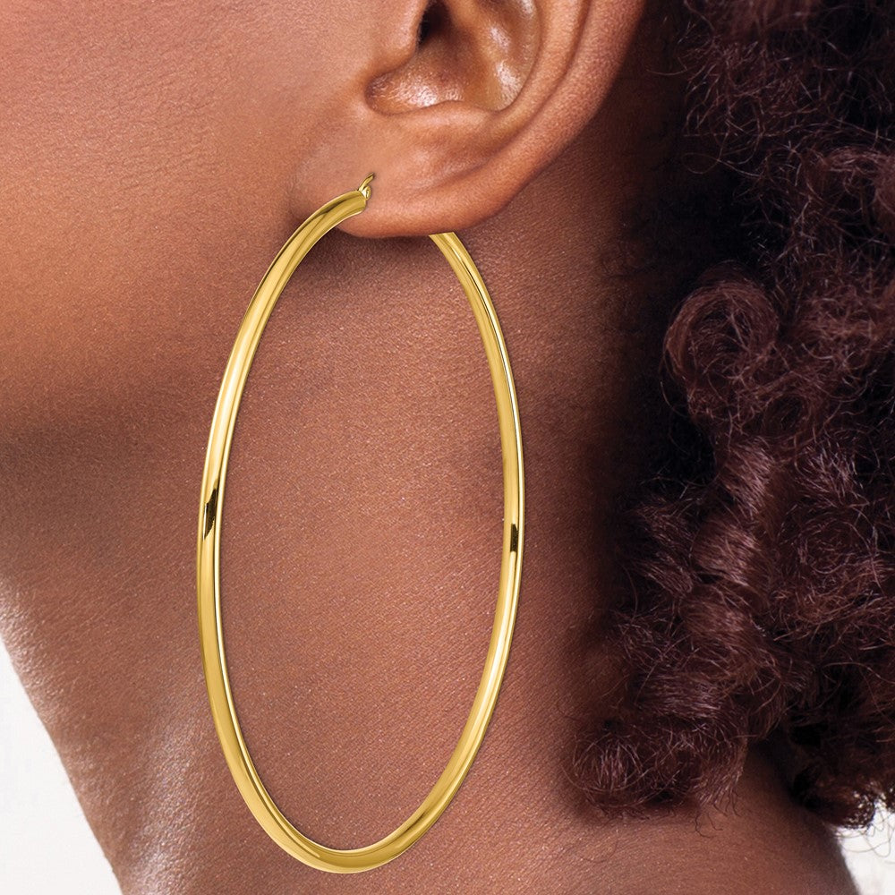 14k 3x90mm Polished Round Tube Hoop Earrings