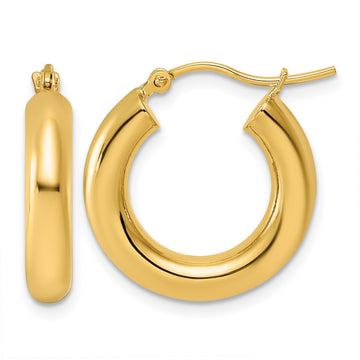14k 4x20mm Polished Tube Hoop Earrings