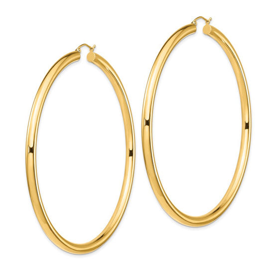 14k 4x80mm Polished Round Tube Hoop Earrings