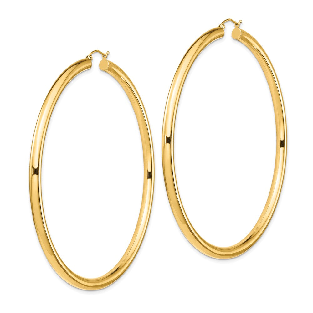 14k 4x80mm Polished Round Tube Hoop Earrings