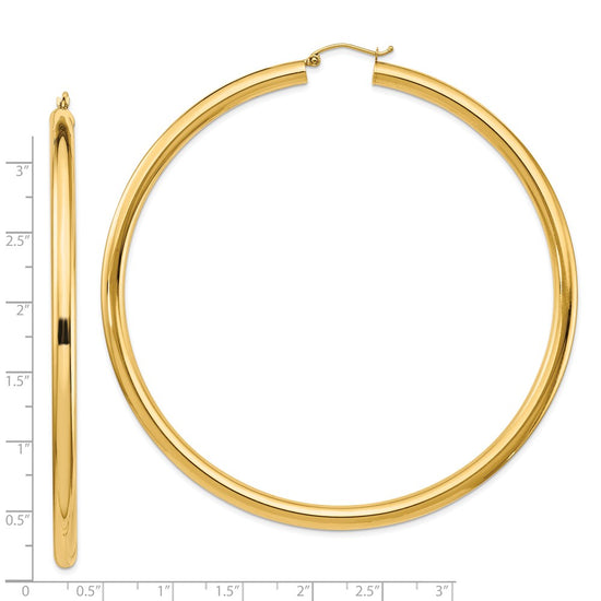 14k 4x80mm Polished Round Tube Hoop Earrings