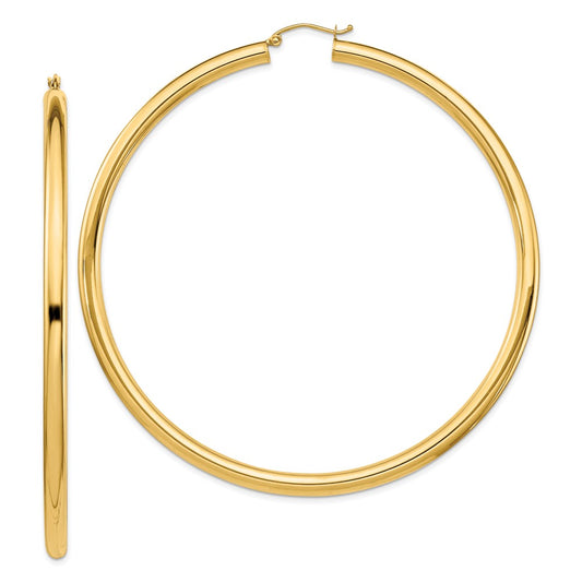 14k 4x80mm Polished Round Tube Hoop Earrings