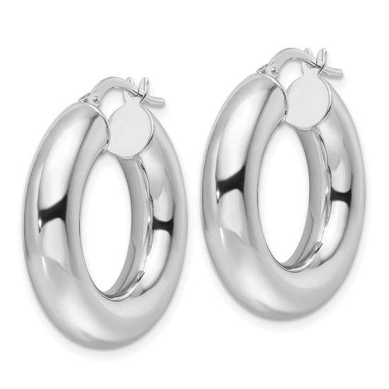 14k White Gold 6x26mm Polished Round Tube Hoop Earrings