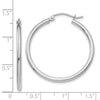 14k White Gold 2x30mm Polished Tube Hoop Earrings