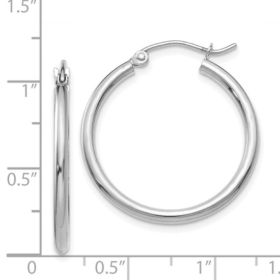 14k White Gold 2x25mm Polished Tube Hoop Earrings