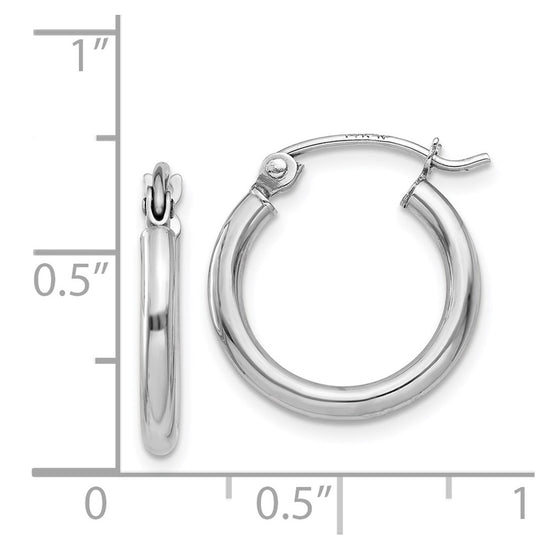 14k White Gold 2x15mm Polished Tube Hoop Earrings
