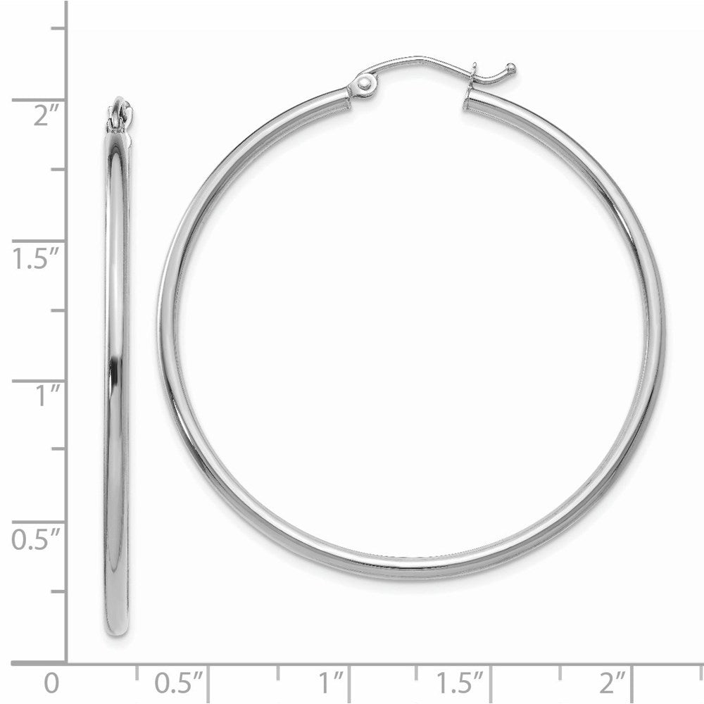 14k White Gold 2x45mm Polished Tube Hoop Earrings
