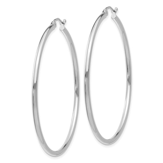 14k White Gold 2x50mm Polished Tube Hoop Earrings