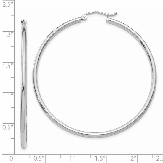 14k White Gold 2x50mm Polished Tube Hoop Earrings