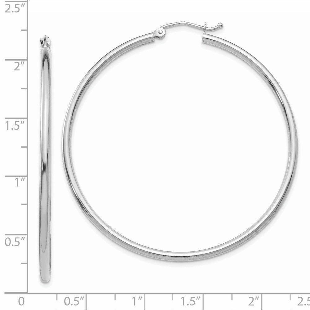 14k White Gold 2x50mm Polished Tube Hoop Earrings