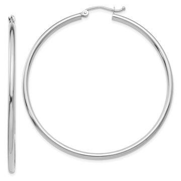 14k White Gold 2x50mm Polished Tube Hoop Earrings