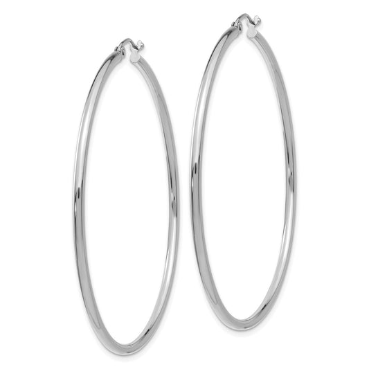 14k White Gold 2x55mm Polished Tube Hoop Earrings