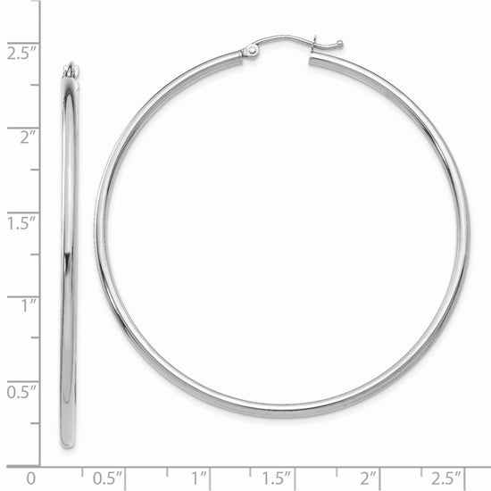14k White Gold 2x55mm Polished Tube Hoop Earrings