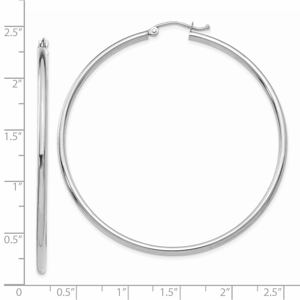 14k White Gold 2x55mm Polished Tube Hoop Earrings