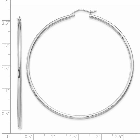 14k White Gold 2x60mm Polished Tube Hoop Earrings