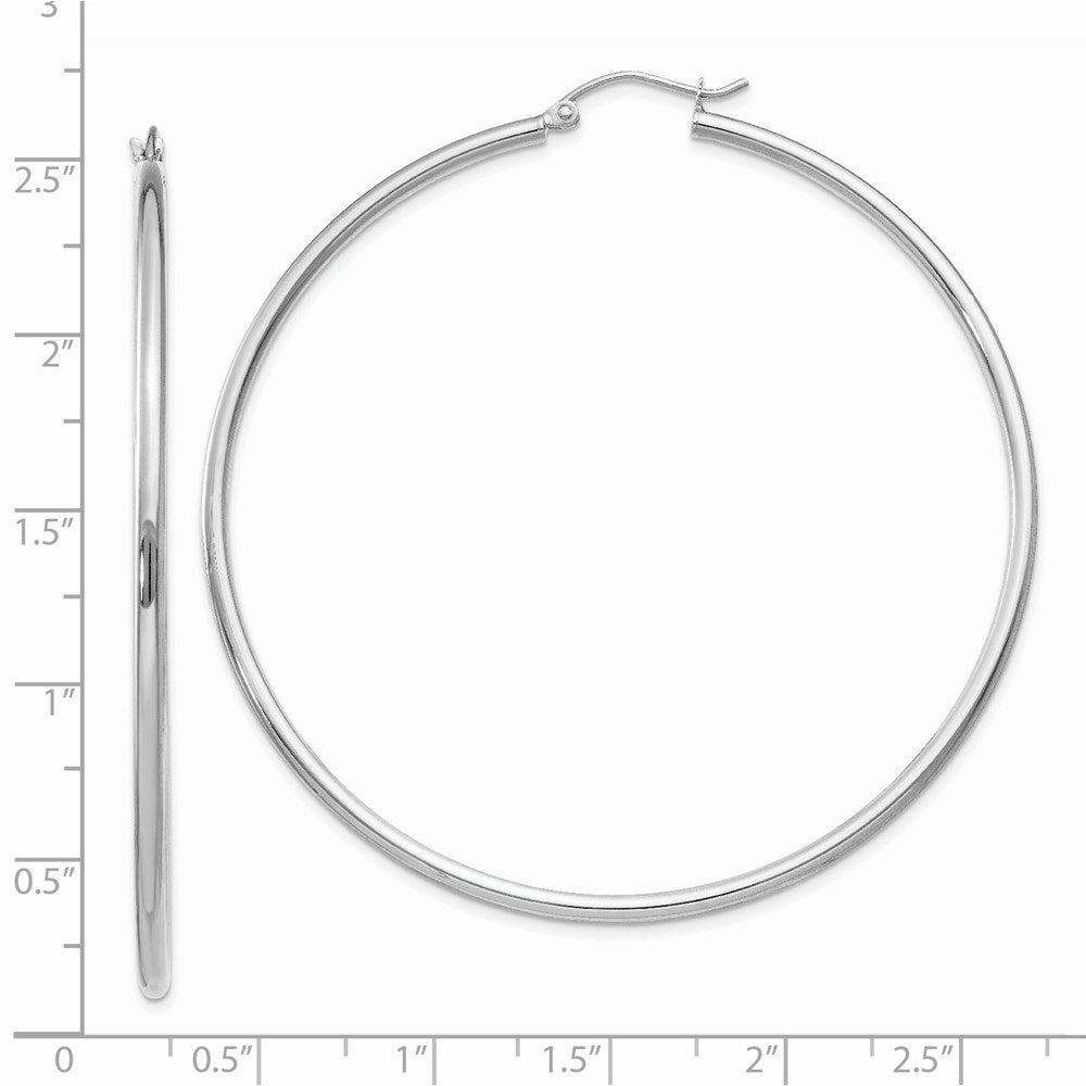 14k White Gold 2x60mm Polished Tube Hoop Earrings