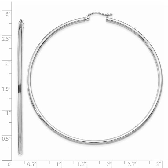 14k White Gold 2x65mm Polished Tube Hoop Earrings