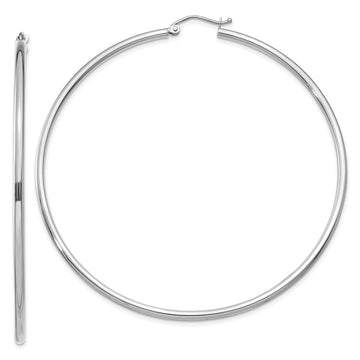 14k White Gold 2x65mm Polished Tube Hoop Earrings