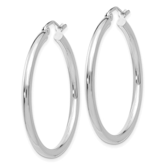 14K White Gold 2.5x35mm Polished Round Tube Hoop Earrings