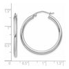 14K White Gold 2.5x30mm Polished Round Tube Hoop Earrings