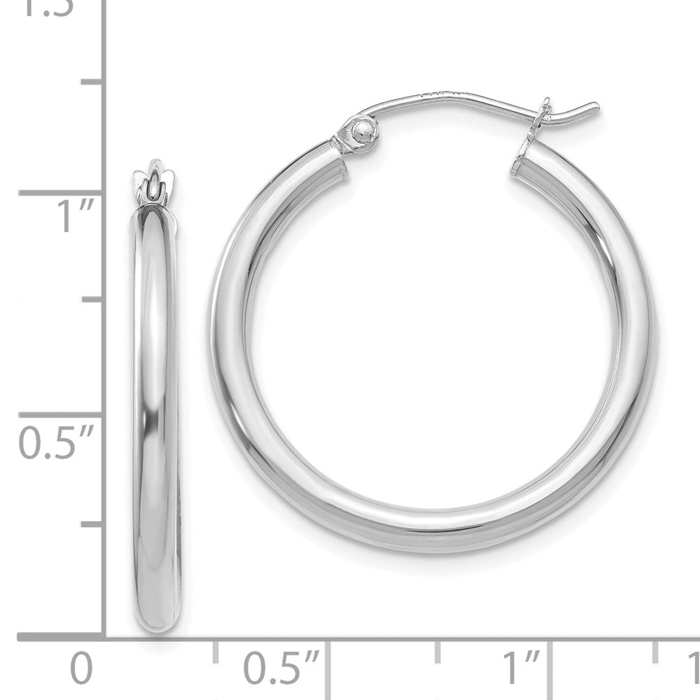 14K White Gold 2.5x25mm Polished Round Tube Hoop Earrings