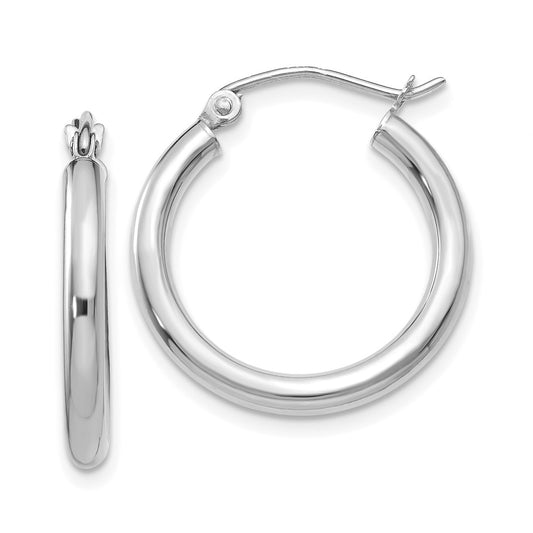 14K White Gold 2.5x20mm Polished Round Tube Hoop Earrings