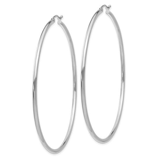 14K White Gold 2.5x65mm Polished Round Tube Hoop Earrings