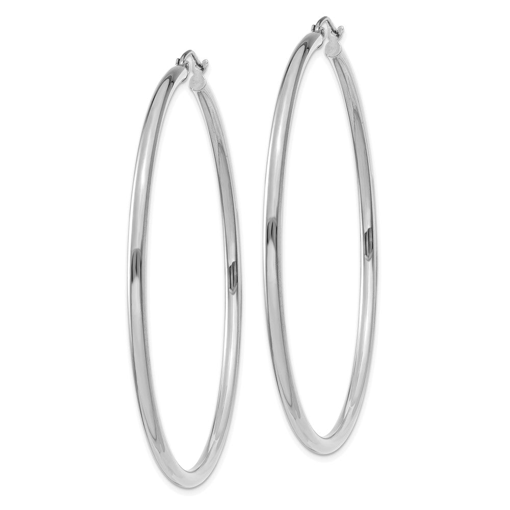 14K White Gold 2.5x60mm Polished Round Tube Hoop Earrings