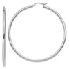 14K White Gold 2.5x60mm Polished Round Tube Hoop Earrings