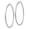 14K White Gold 2.5x55mm Polished Round Tube Hoop Earrings