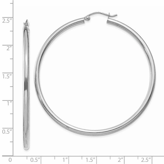 14K White Gold 2.5x55mm Polished Round Tube Hoop Earrings