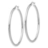 14K White Gold 2.5x50mm Polished Round Tube Hoop Earrings
