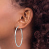 14K White Gold 2.5x50mm Polished Round Tube Hoop Earrings
