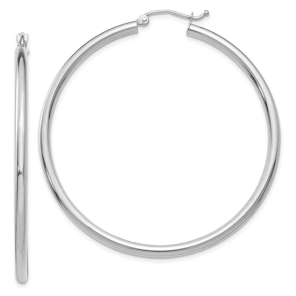 14K White Gold 2.5x50mm Polished Round Tube Hoop Earrings