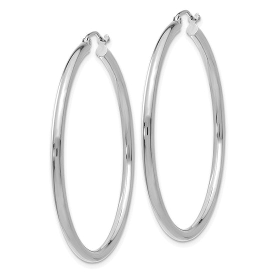 14K White Gold 2.5x45mm Polished Round Tube Hoop Earrings